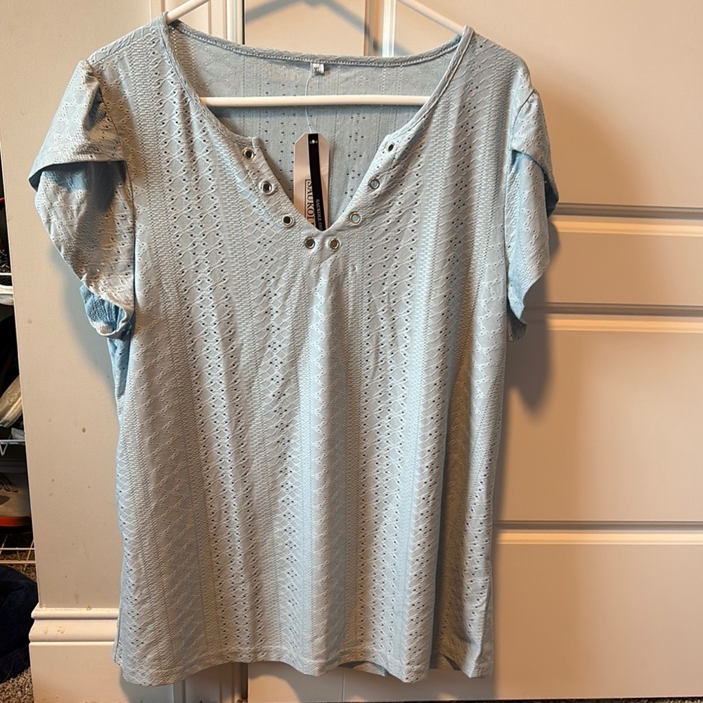 Light Blue Eyelet Women Top